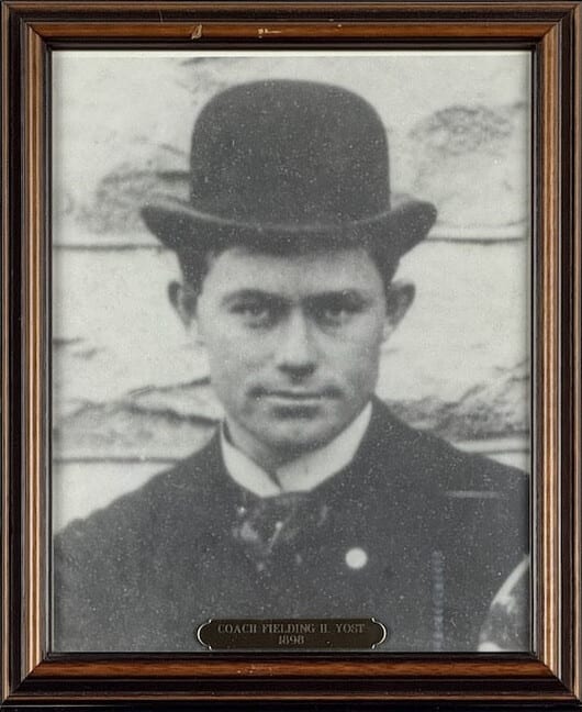 Black-and-white portrait of Fielding H. Yost in a bowler hat and overcoat.