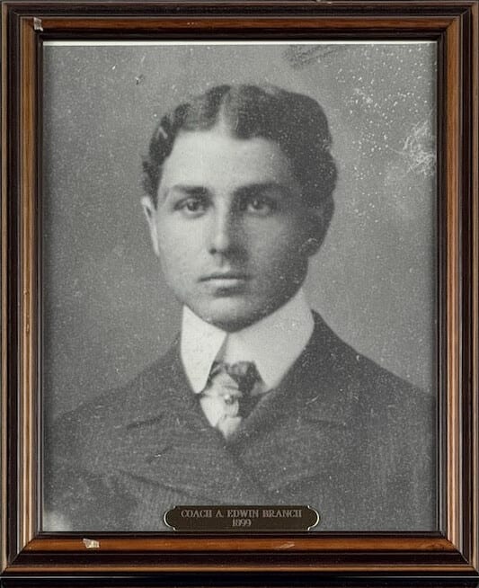 Black-and-white portrait of A. Edwin Branch in a high collar and tie.